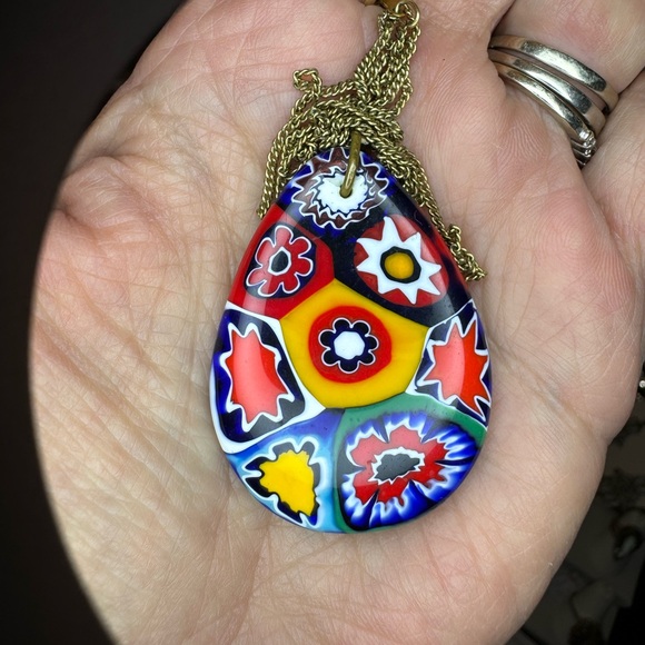 GF Italian Hand Blown Venetian Millefiori Murano Pendant Gold Filled Necklace - Picture 2 of 4